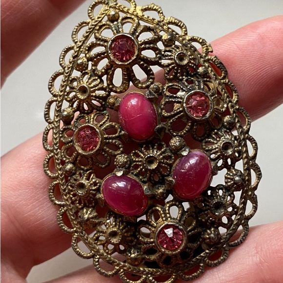 Lovely Art Deco Vintage 1920s - 1930s Filigree Dress Scarf Clip Rhinestones - Picture 4 of 9